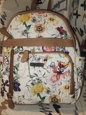 MultiSac Multicolor Floral Mini Backpack with Tan Trim